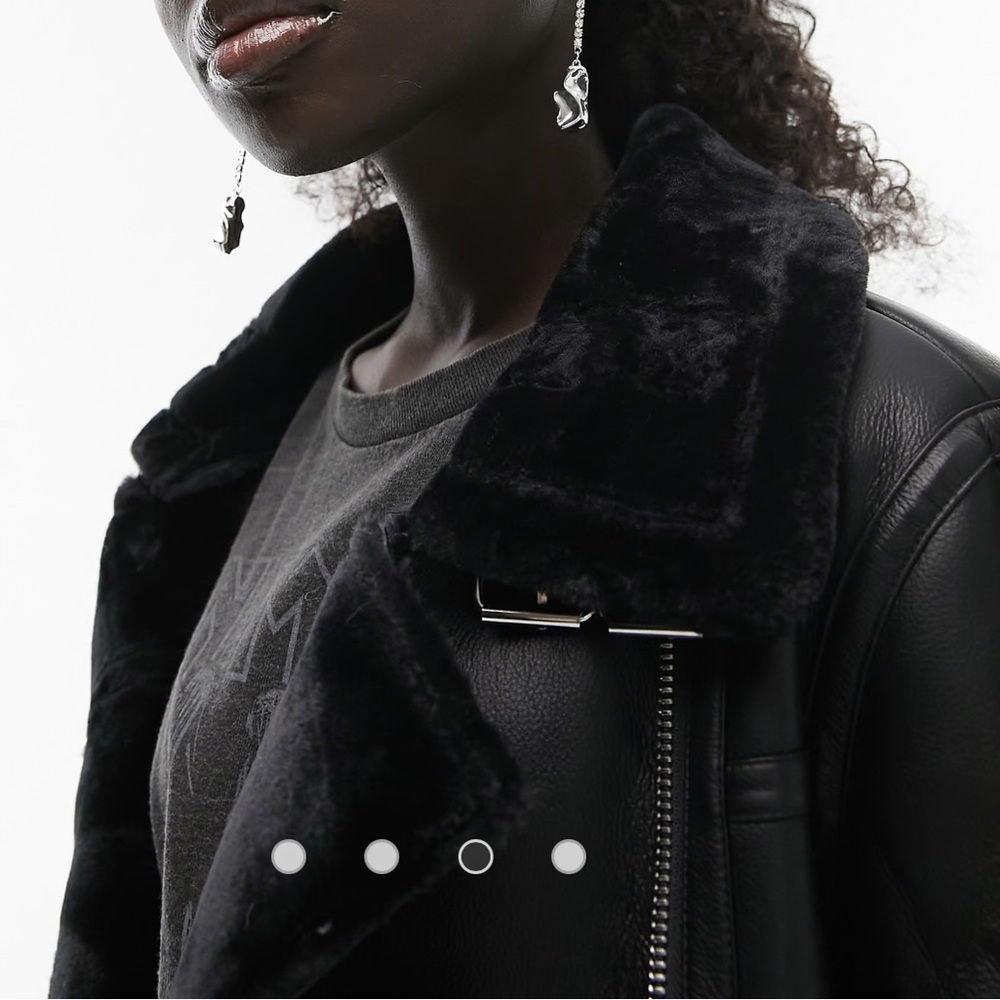 Topshop Petite faux leather shearling aviator biker jacket in black